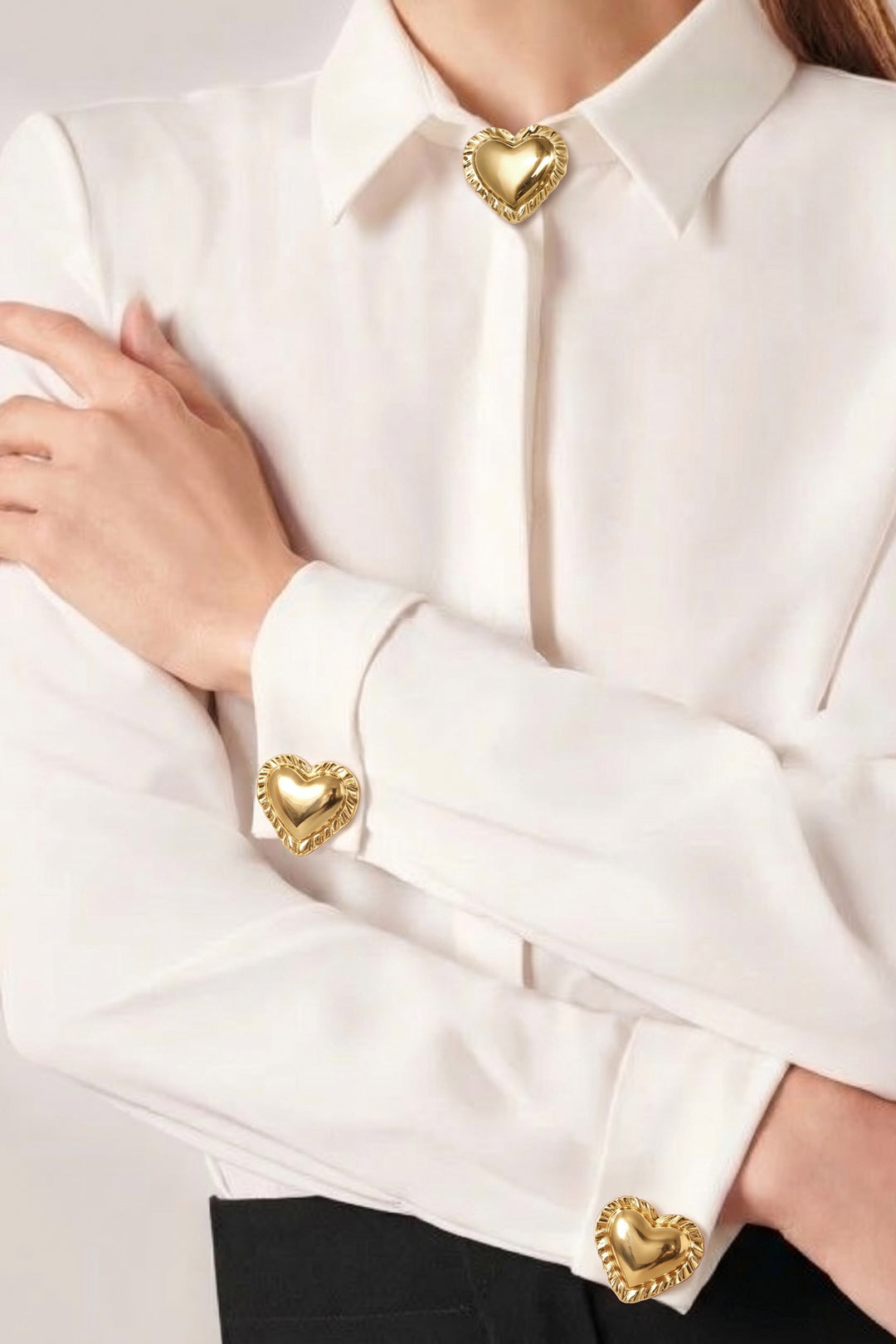 Elegant Gold Heart Cufflinks for Women