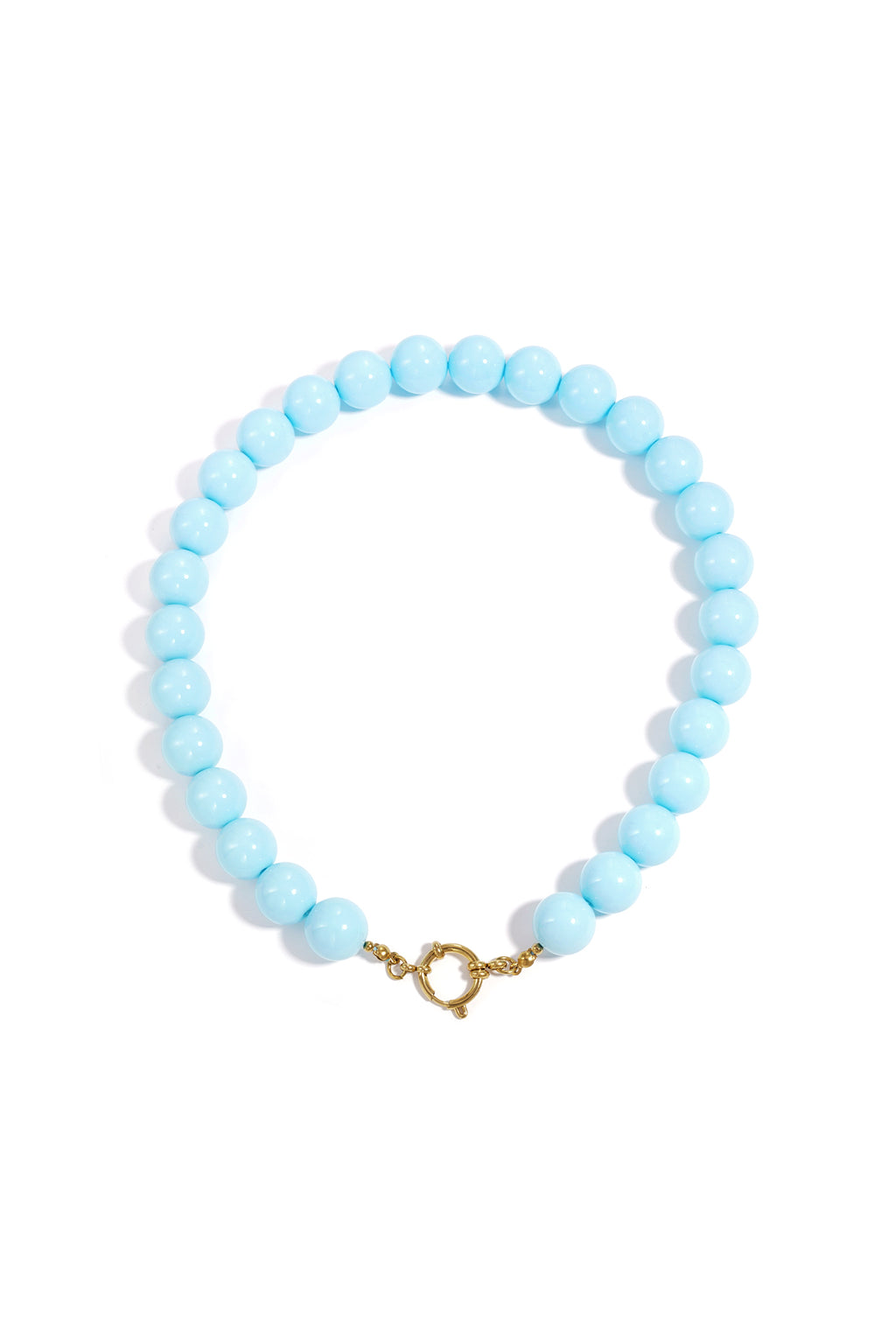 Ketting met grote kralen en sluiting aan de voorkant – 15 mm - licht blauw