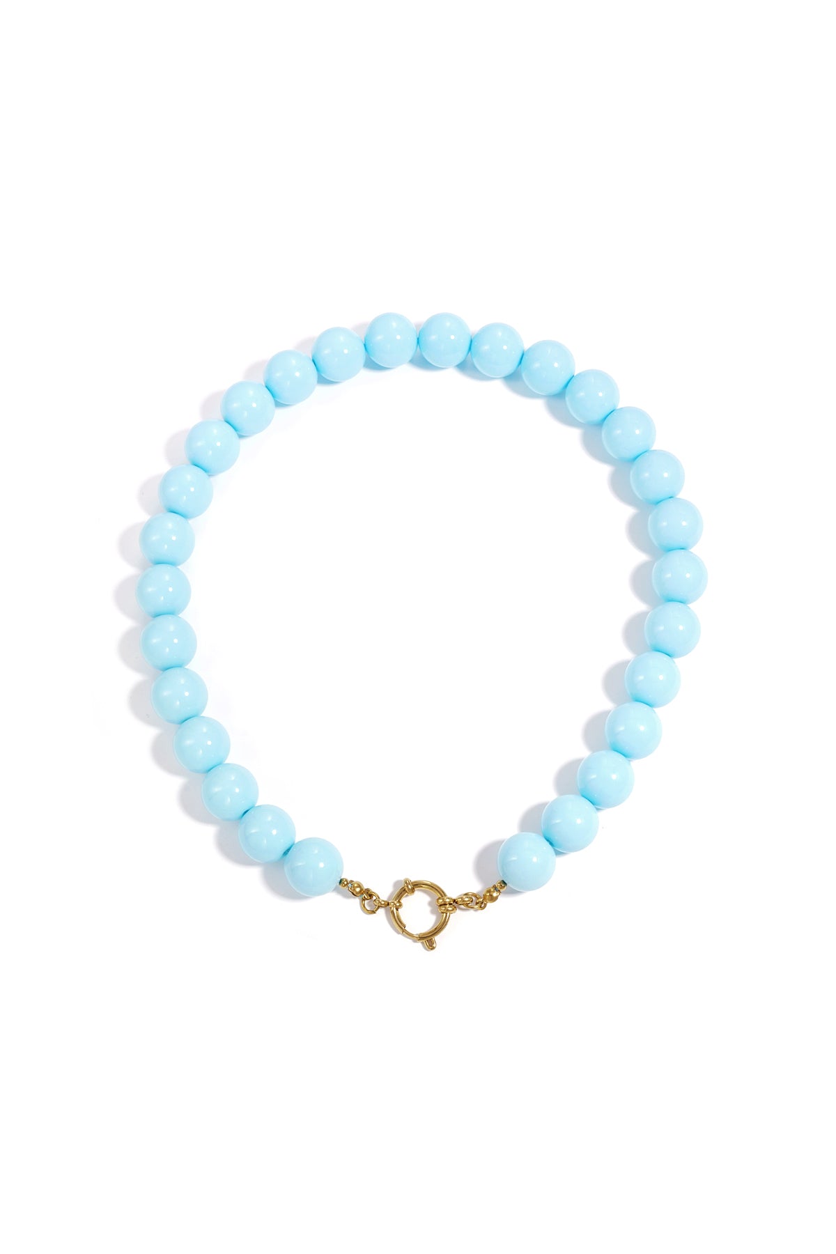 Ketting met grote kralen en sluiting aan de voorkant – 15 mm - licht blauw