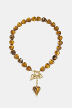 Kralenketting met hangende hartbedeltjes - bruin