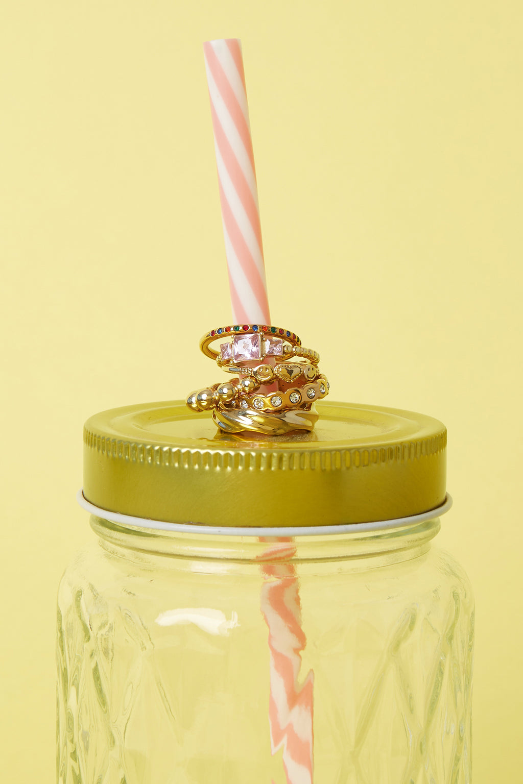 Ringen van roestvrij staal – Minimalistisch met hartje – Eenvoudig en dagelijks draagbaar - gestapelde ringen om een rietje