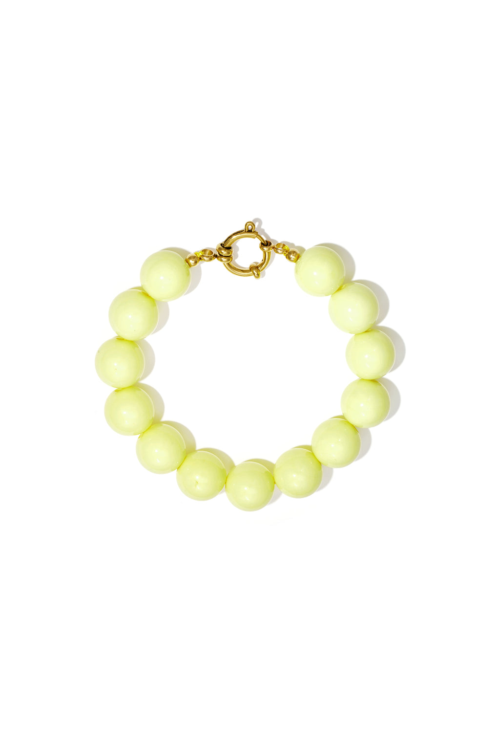 Armband met grote kralen en sluiting aan de voorkant - licht geel