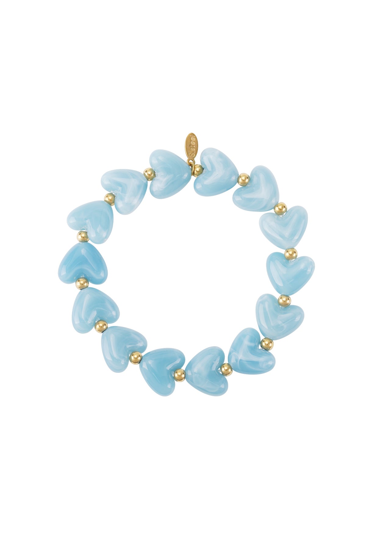 Elastische armband met hartkralen - licht blauw