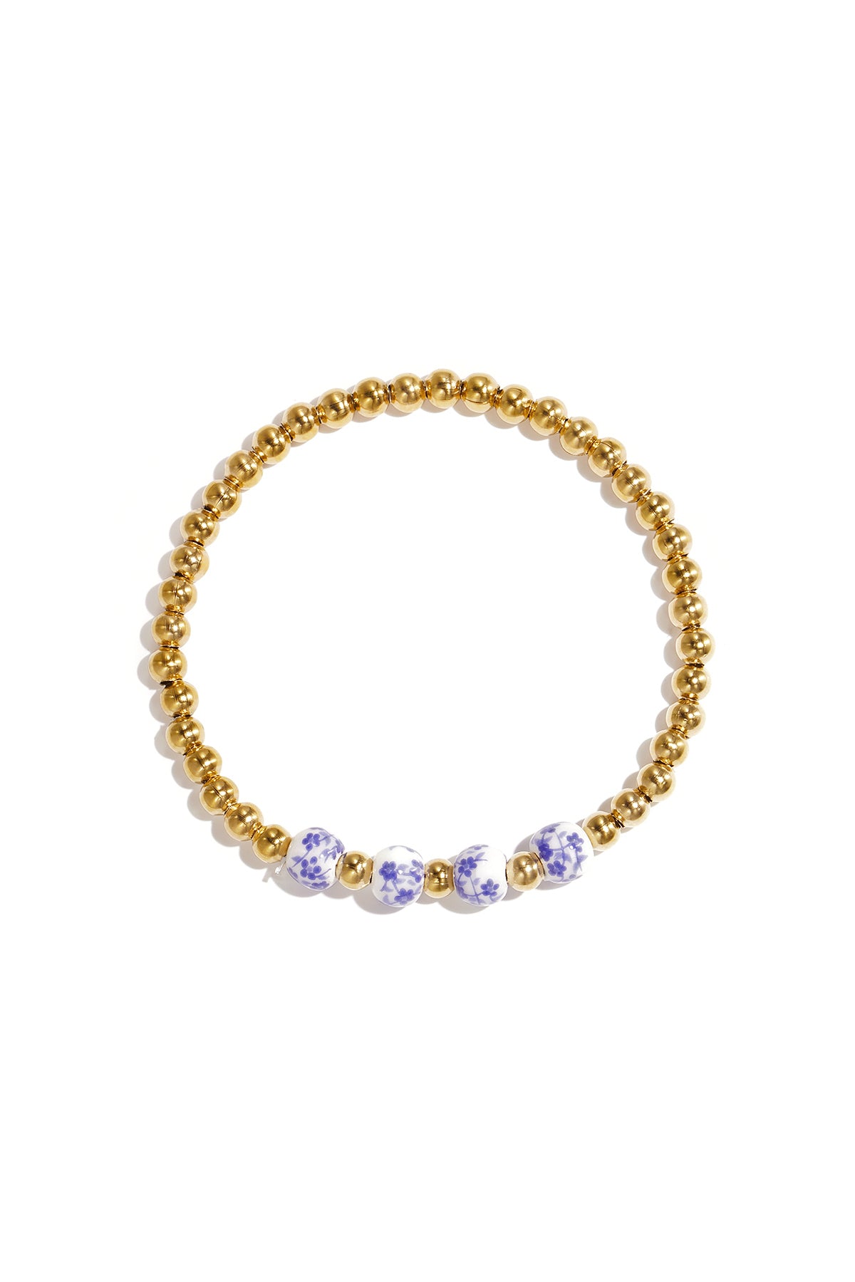 Massieve kralenarmband met kralen in blauwe floral print