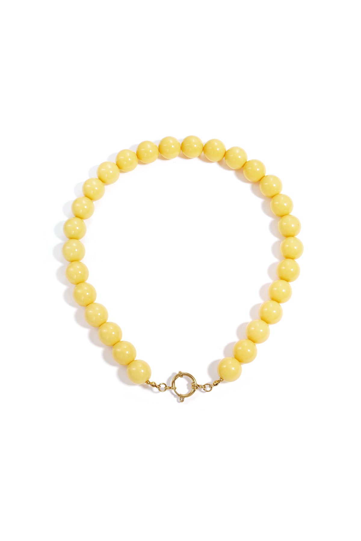 Ketting met grote kralen en sluiting aan de voorkant – 15 mm - geel