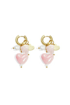 Oorbellen met kraal en hart charms - roze