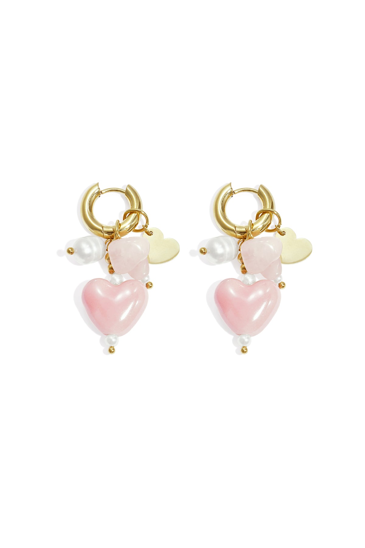 Oorbellen met kraal en hart charms - roze
