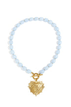 Kralenketting met frontsluitingcharm - blauw