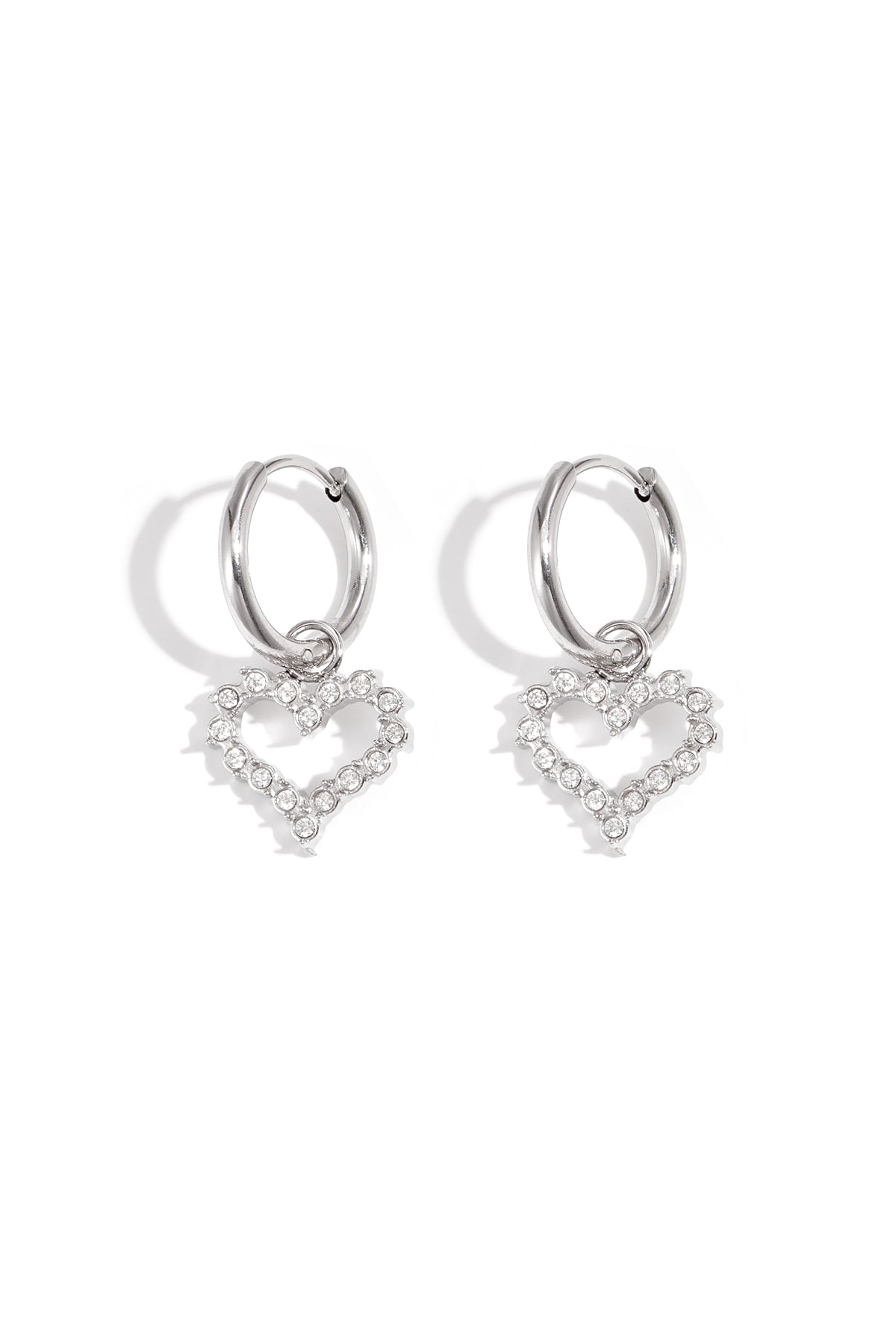 Oorbellen met strass-hartje - zilver