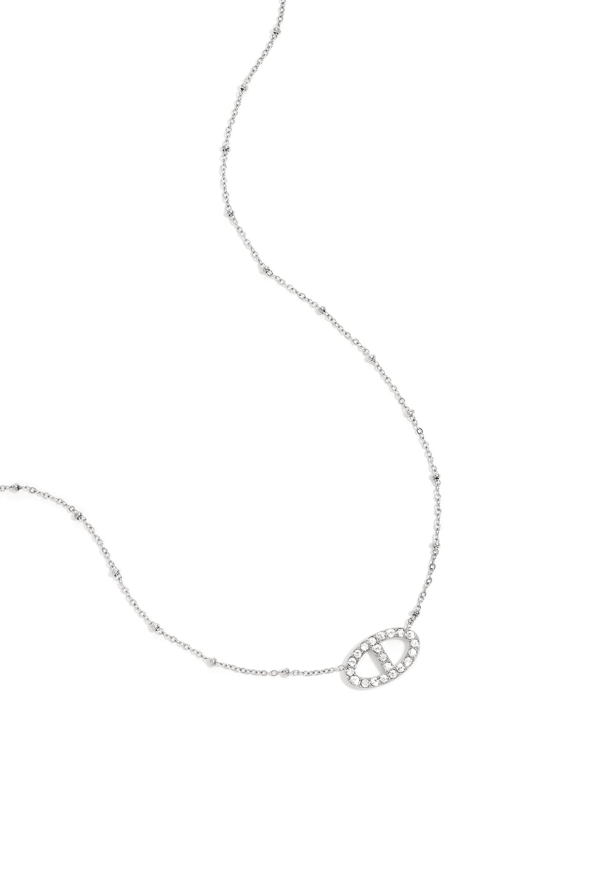 Ketting met versierde ovale hanger - zilver