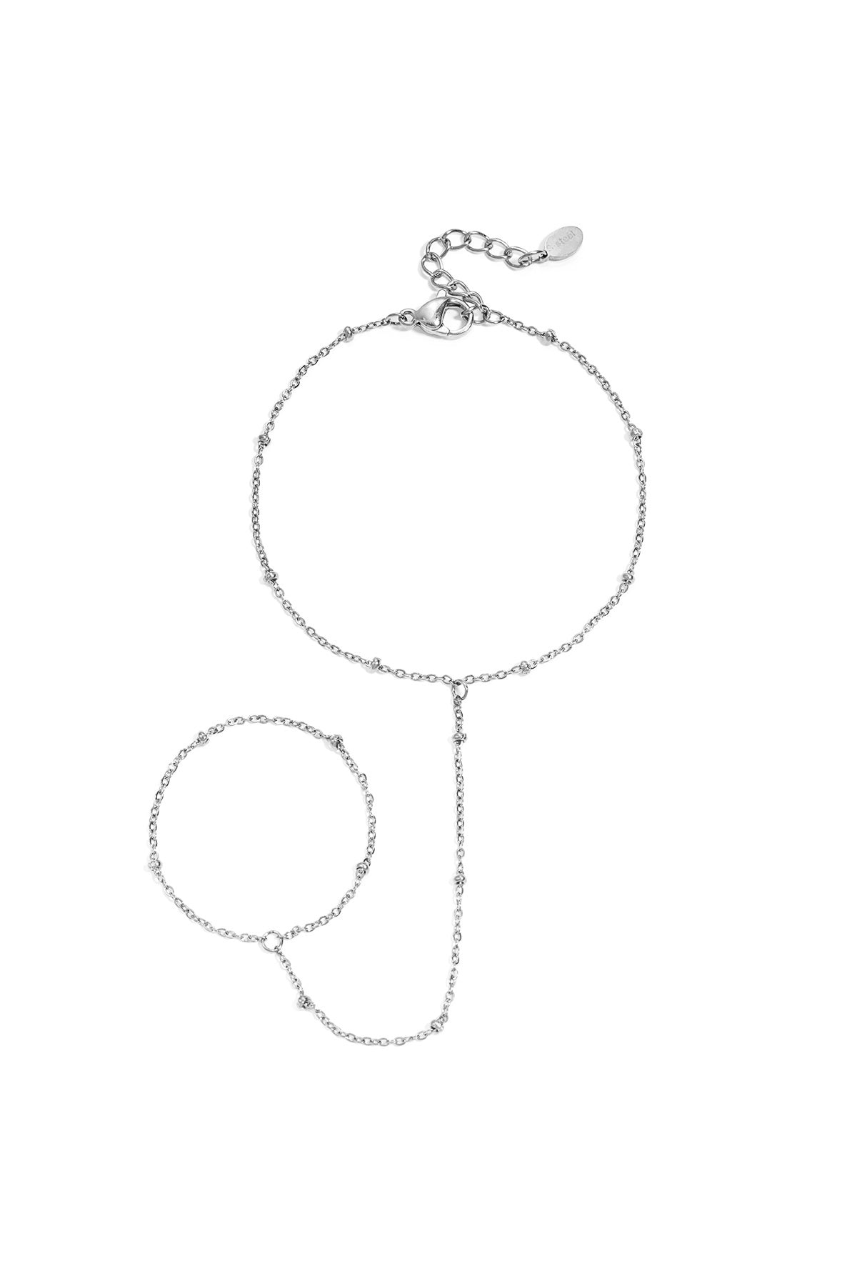 Hand chain with bead details - zilver
