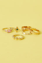 Ringen van roestvrij staal met bloem – Statement, eenvoudig en dagelijks draagbaar - groepjes ringen bij elkaar