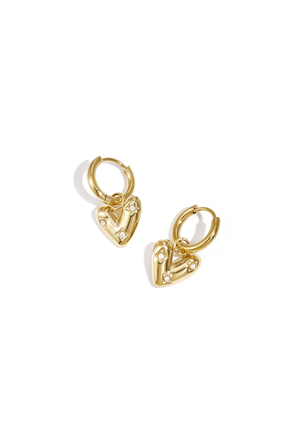 Oorbellen met hartvormige hanger en zirkonia - goud