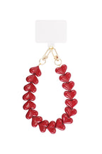 Telefoonketting met hartjes - donker rood