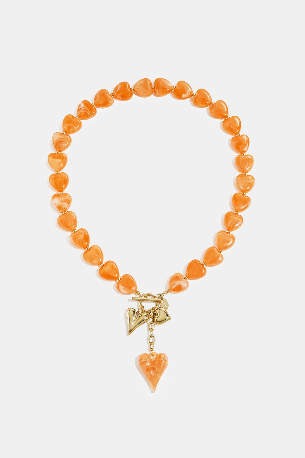 Kralenketting met hangende hartbedeltjes - oranje